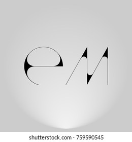 EM Black thin minimalist LOGO Design with Highlight on Gray background.