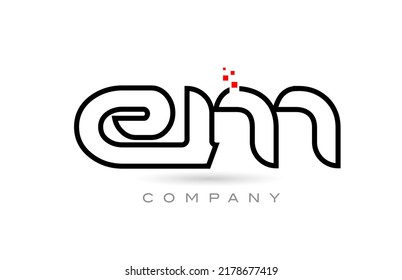 Diseño de combinación de iconos de logotipo de letras del alfabeto conectado a EM con puntos y color rojo. Plantilla creativa para empresas y empresas