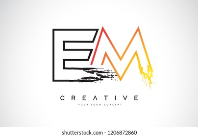 EM Creative Modern Logo Design Vetor with Orange and Black Colors. Monogram Stroke Letter Design.