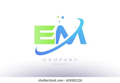 em e m alphabet green blue swoosh letter company logo vector icon design template