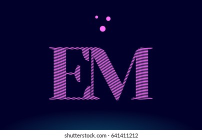 em e m alphabet letter logo pink line stripes magenta purple blue font creative text dots company vector icon design template