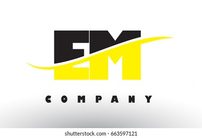 EM E M  Black and Yellow Letter Logo with White Swoosh and Curved Lines.