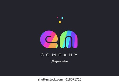 em e m  creative rainbow green orange blue purple magenta pink artistic alphabet company letter logo design vector icon template