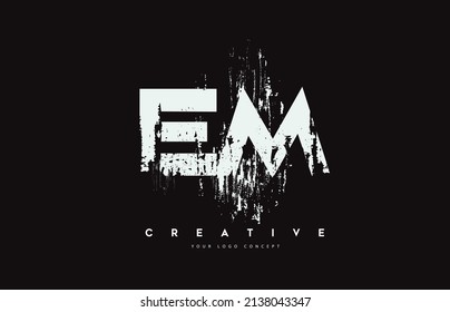 EM E M Grunge Brush Letter Logo Design in White Colors. Creative Brush Letters Vector Illustration. 