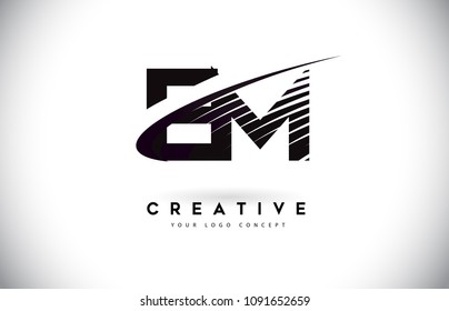 EM E M Letter Logo Design with Swoosh and Black Lines. Modern Creative zebra lines Letters Vector Logo