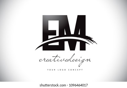 EM E M Letter Logo Design with Swoosh and Black Brush Stroke. Modern Creative Brush Stroke Letters Vector Logo