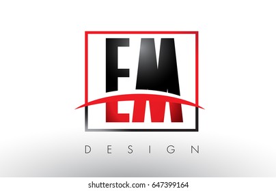 EM E M Logo Letters with Red and Black Colors and Swoosh. Creative Letter Design Vector.