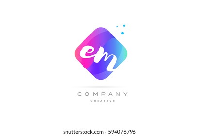 em e m  pink blue rhombus abstract 3d alphabet company letter text logo hand writting written design vector icon template 
