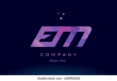 em e m polygon polygonal letter alphabet text pink purple dots creative company logo vector icon design template