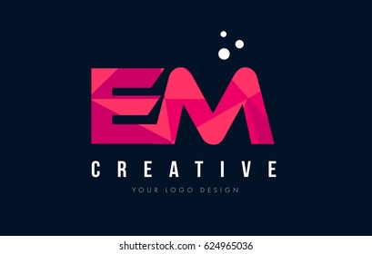 EM E M Purple Letter Logo Design with Low Poly Pink Triangles Concept