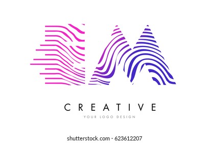 EM E M Zebra Letter Logo Design with Black and White Stripes Vector