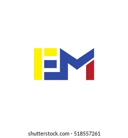 EM flat initial letter logo combining yellow blue red