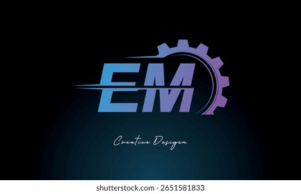 EM Gear Fusion Logo – Industrial Tech-Inspired Letter mark Futuristic Industrial Letter Mark Design for Technology and Engineering Brands.