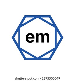 EM hexagon typography monogram. EM lettering icon.