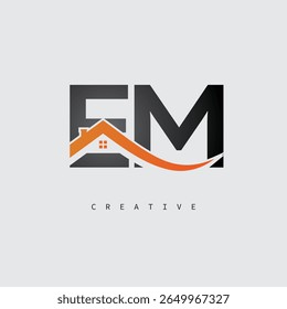 EM House Letter Logo - Monograma criativo imobiliário com forma de telhado e ícone de casa para propriedade, arquitetura e identidade de marca moderna