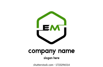 EM initial based Alphabet icon logo. logo design in green and black