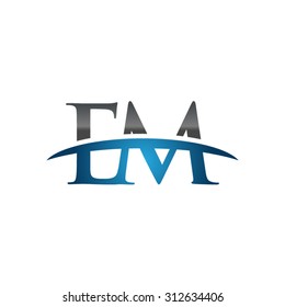 EM initial company blue swoosh logo