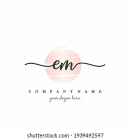 EM Initial handwriting logo vector. Hand lettering With Sunrise for designs.