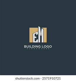 EM initial letter building logo for real estate with square design