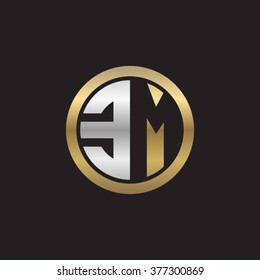 EM initial letters circle elegant logo golden silver black background