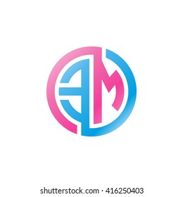 EM initial letters linked circle logo pink blue