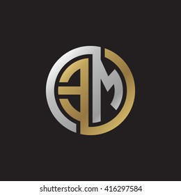 EM initial letters linked circle elegant logo golden silver black background