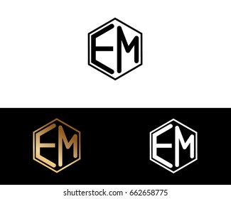 EM initial letters linked with hexagon shape logo


