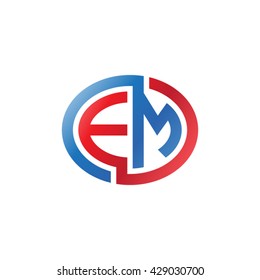 EM initial letters looping linked ellipse logo red blue