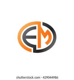 EM initial letters looping linked ellipse logo orange black