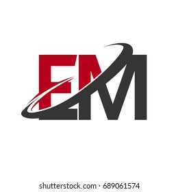 EM initial logo company name colored red and black swoosh design, isolated on white background. vector logo for business and company identity.