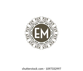 EM Initial logo. Ornament ampersand monogram golden logo  white background