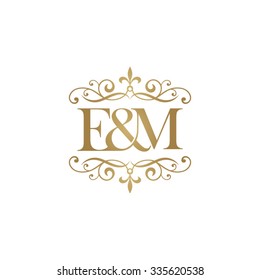 E&M Initial Logo. Ornament Ampersand Monogram Golden Logo