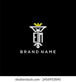 EM initial monogram brand logo design for crown vector image