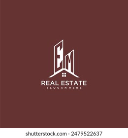 EM initial monogram building and roof logo for real estate