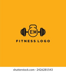 EM Initial Monogramm für Fitness oder Fitness-Logo mit kreativem Langhantel-Design