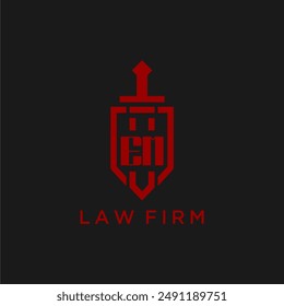 EM initial monogram for law firm with sword and shield logo image