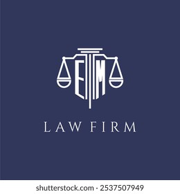 EM initial monogram for lawfirm logo with scales vector image