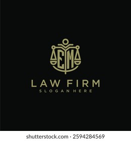 EM initial monogram logo for lawfirm with scale vector design