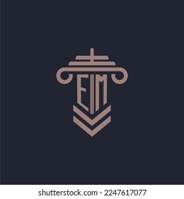 EM initial monogram logo with pillar design for law firm vector image