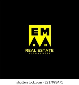EM initial monogram logo real estate in square style design
