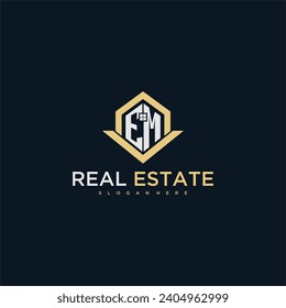 EM initial monogram logo for real estate with home shape creative design