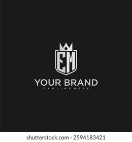 EM initial monogram shield and crown vector image