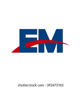 EM initial overlapping swoosh letter logo blue red