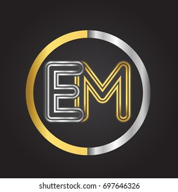 EM Letter logo in a circle. gold and silver colored. Vector design template elements for your business or company identity.