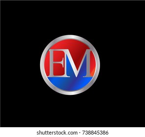 EM Letter logo Design in a circle. Blue and silver colored




