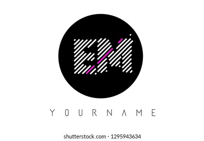 EM Letter Logo Design with White Lines and Black Circle Vector Illustration