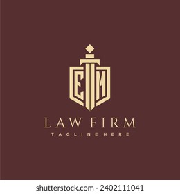 EM letter monogram for law firm with sword and shield logo image