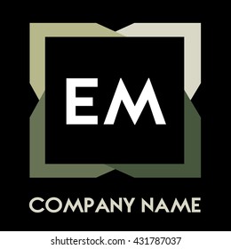 EM letters business logo creative  icon design template elements in abstract background logo, design identity in square with four colors, modern alphabet letters