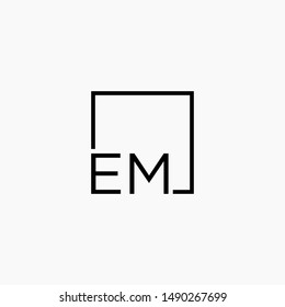 EM Logo design with square frame line art. business consulting concept. studio,room,group icon - vector