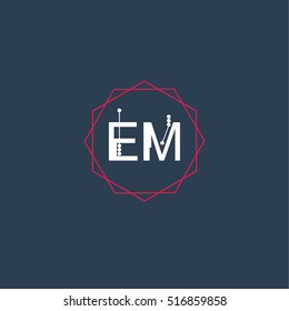 em logo initial Letter, Abstract Polygonal Background Logo, design for Corporate Business Identity,flat icon Alphabet letter